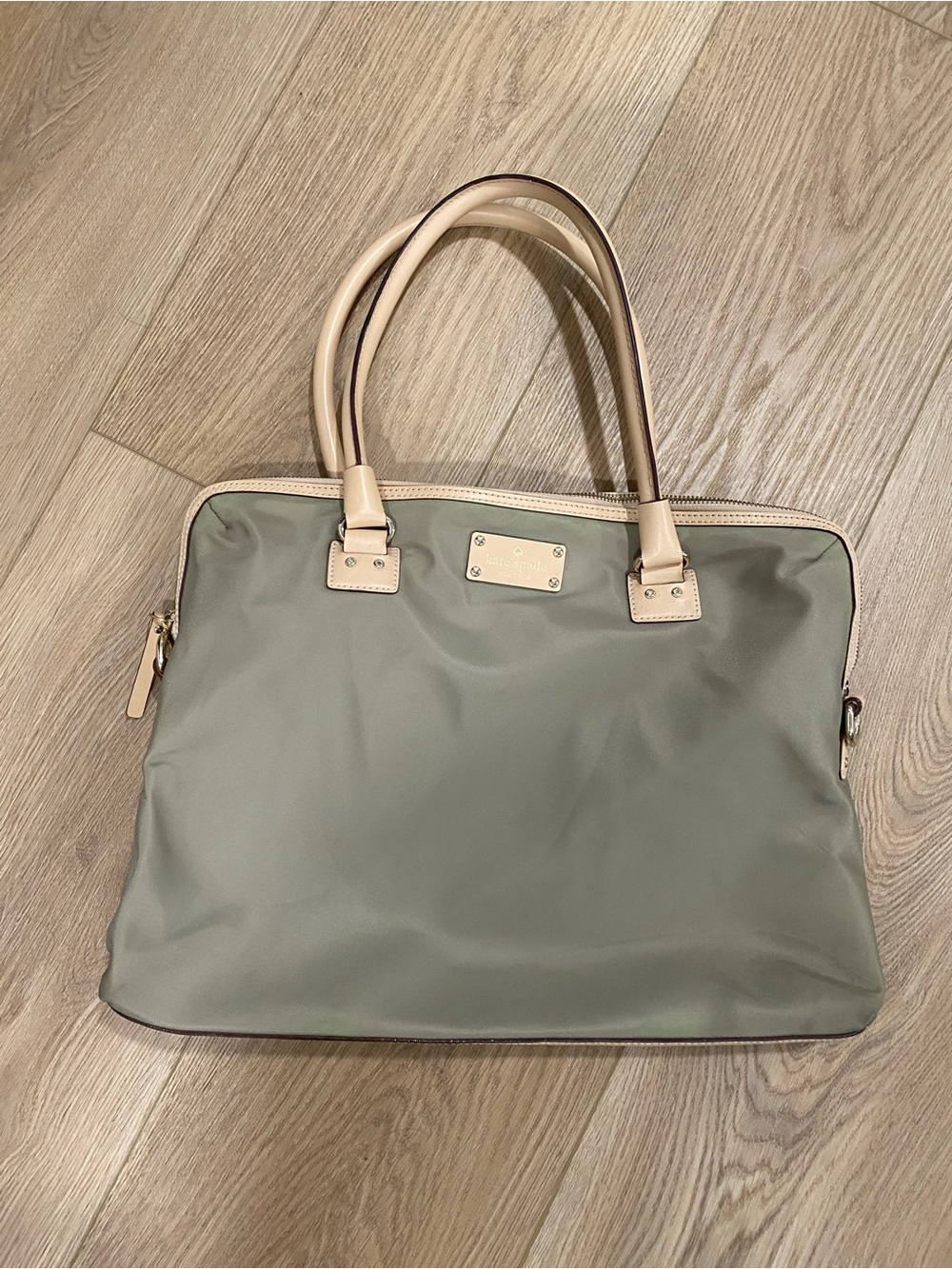 kate spade Olive Gray Tote with Cream Handles
